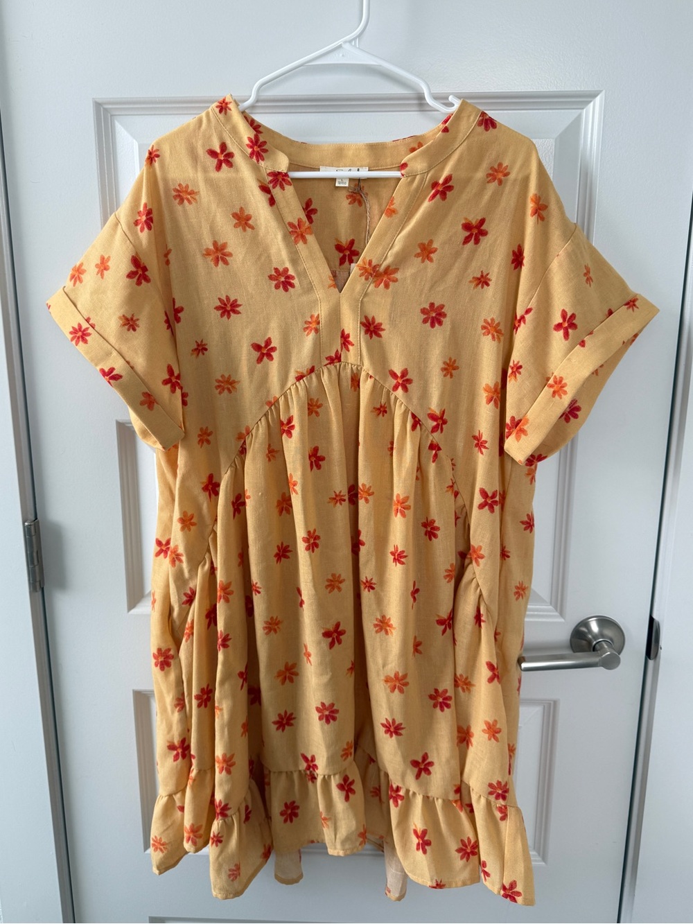 NWT Easel Los Angeles Floral Babydoll Mini Dress Size Large Yellow Boho Ruffle